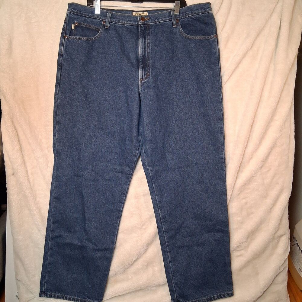 LL Bean Blue Denim Flannel Lined Jeans Mens‎ Size 42x30 Natural Fit Inseam 30